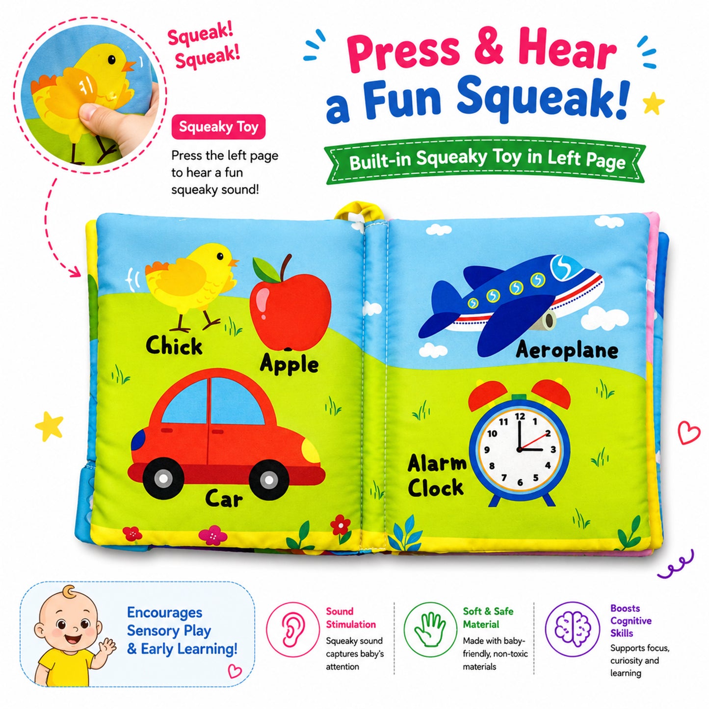 Fun With First Words Cloth Book | Soft Interactive Sensory Book for Babies & Toddlers | Early Learning Fabric Book