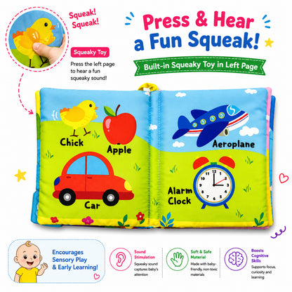 Fun With First Words Cloth Book - Squeaky toy feature