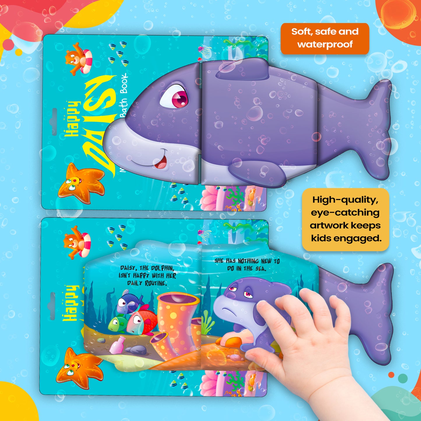 Happy Daisy Bath Book | Waterproof Soft Bath Book for Babies & Toddlers | Interactive Bath Time Book