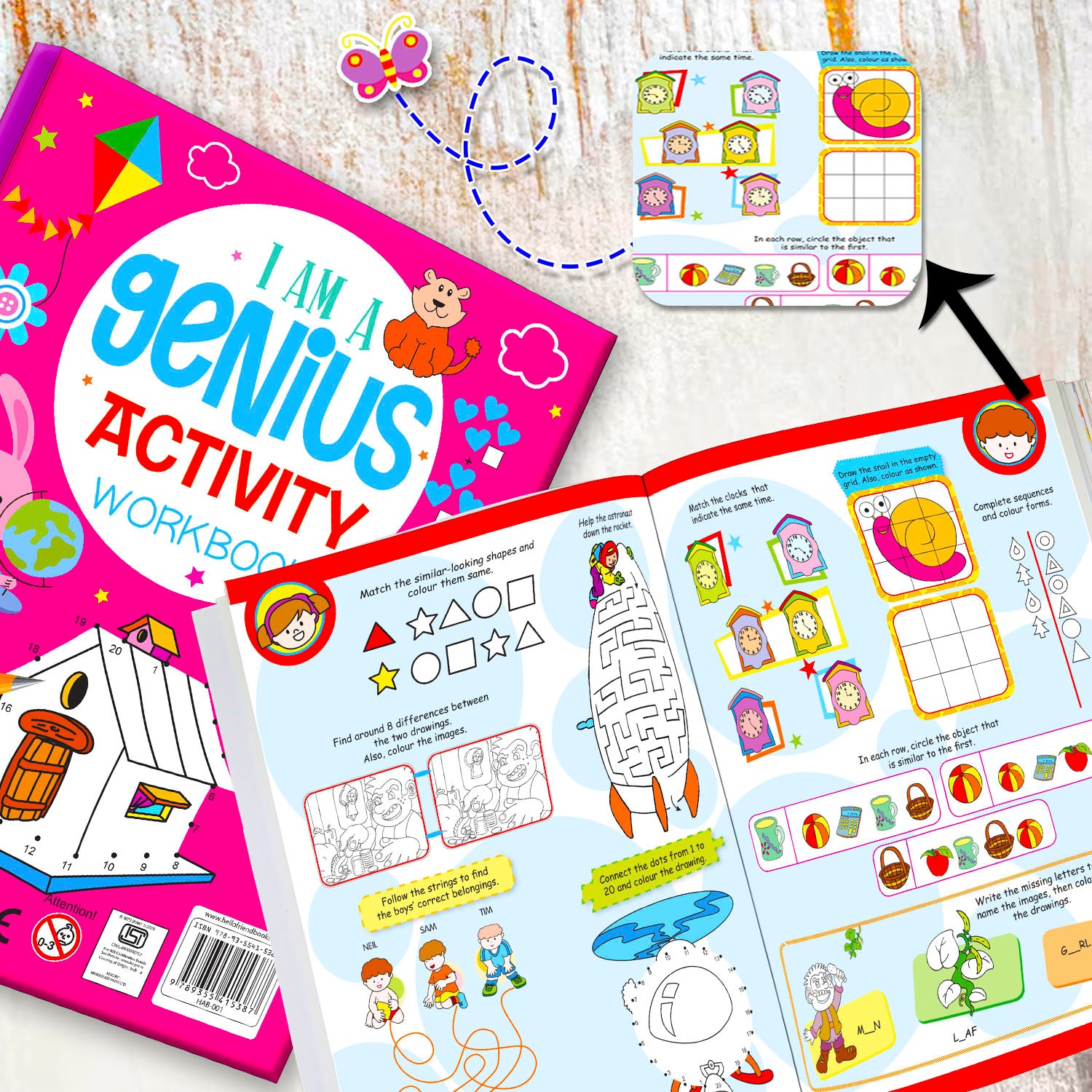 I Am a Genius Activity Workbook Book 1 - Inside pages with back cover flat lay