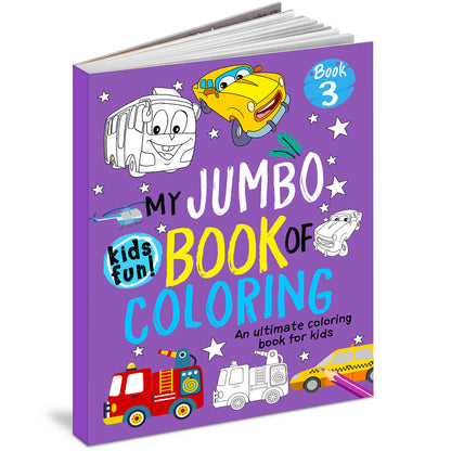 My Jumbo Book of Coloring 3 - Front cover 3D view with vehicles theme