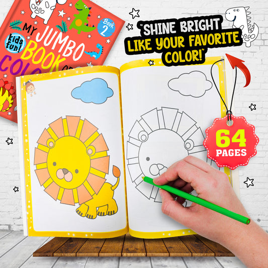 My Jumbo Book of Coloring 2 - Interior spread: Shine Bright Like Your Favourite Color — lion colouring page, 64 pages