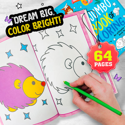 My Jumbo Book of Coloring 4 - Interior spread: Dream Big Color Bright hedgehog page, 64 pages