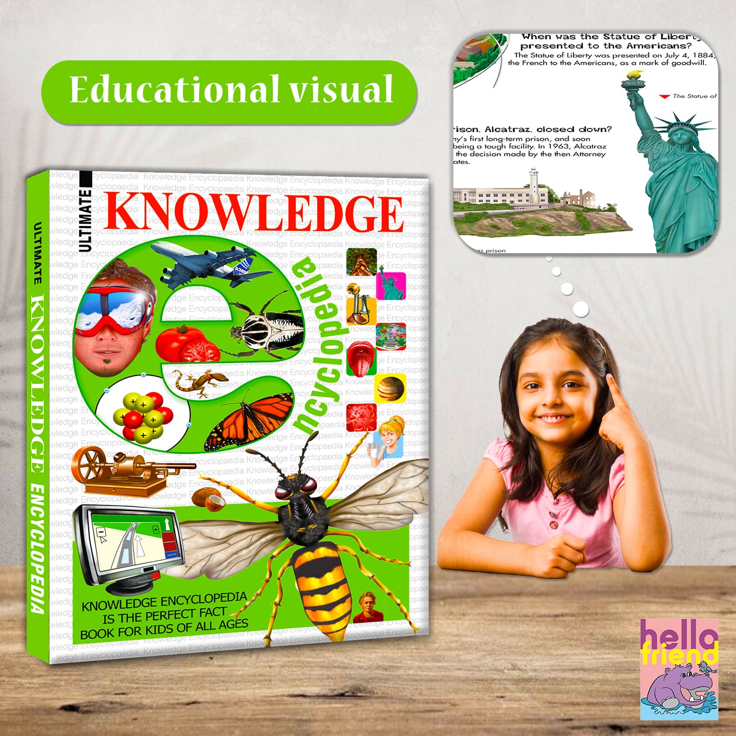 Ultimate Knowledge Encyclopedia - Educational visual front cover with child