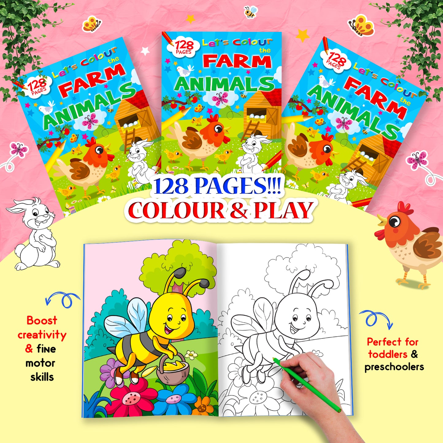 Let's Colour the Farm Animals | Farm Animal Coloring Book for Kids | Fun Creative Activity Book