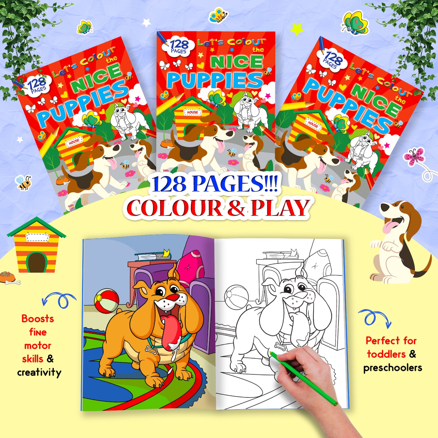 Let's Colour the Nice Puppies | Puppy Coloring Book for Kids | Cute Dog Creative Activity Book