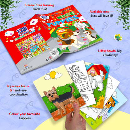 Let's Colour the Nice Puppies | Puppy Coloring Book for Kids | Cute Dog Creative Activity Book