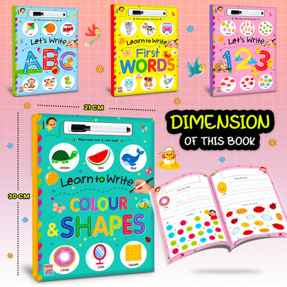 Learn to Write Colour & Shapes | Wipe & Clean Early Learning Book for Kids | Reusable Writing Practice Book