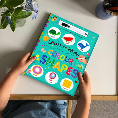 Learn to Write Colour & Shapes | Wipe & Clean Early Learning Book for Kids | Reusable Writing Practice Book