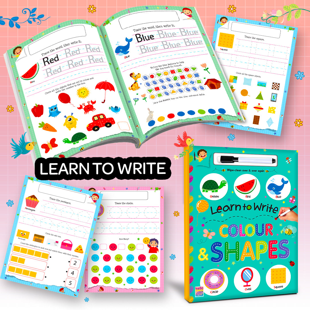 Learn to Write Colour & Shapes | Wipe & Clean Early Learning Book for Kids | Reusable Writing Practice Book