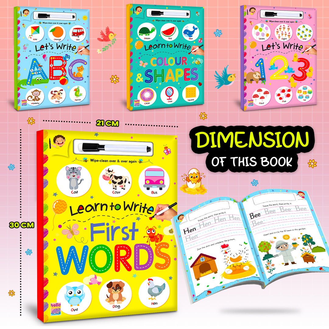 Learn to Write First Words | Wipe & Clean First Words Practice Book for Kids | Reusable Early Learning Activity Book