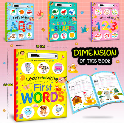 Learn to Write First Words | Wipe & Clean First Words Practice Book for Kids | Reusable Early Learning Activity Book