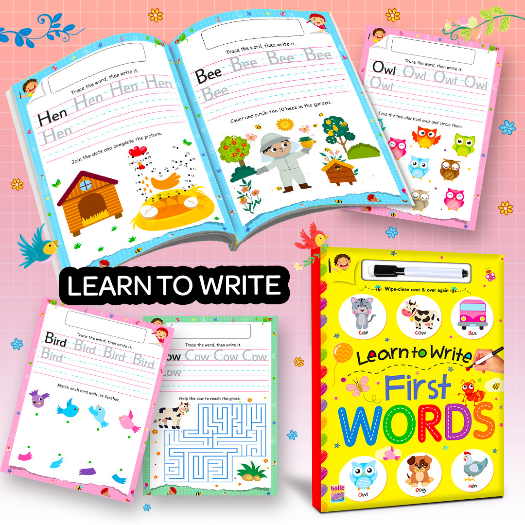 Learn to Write First Words | Wipe & Clean First Words Practice Book for Kids | Reusable Early Learning Activity Book