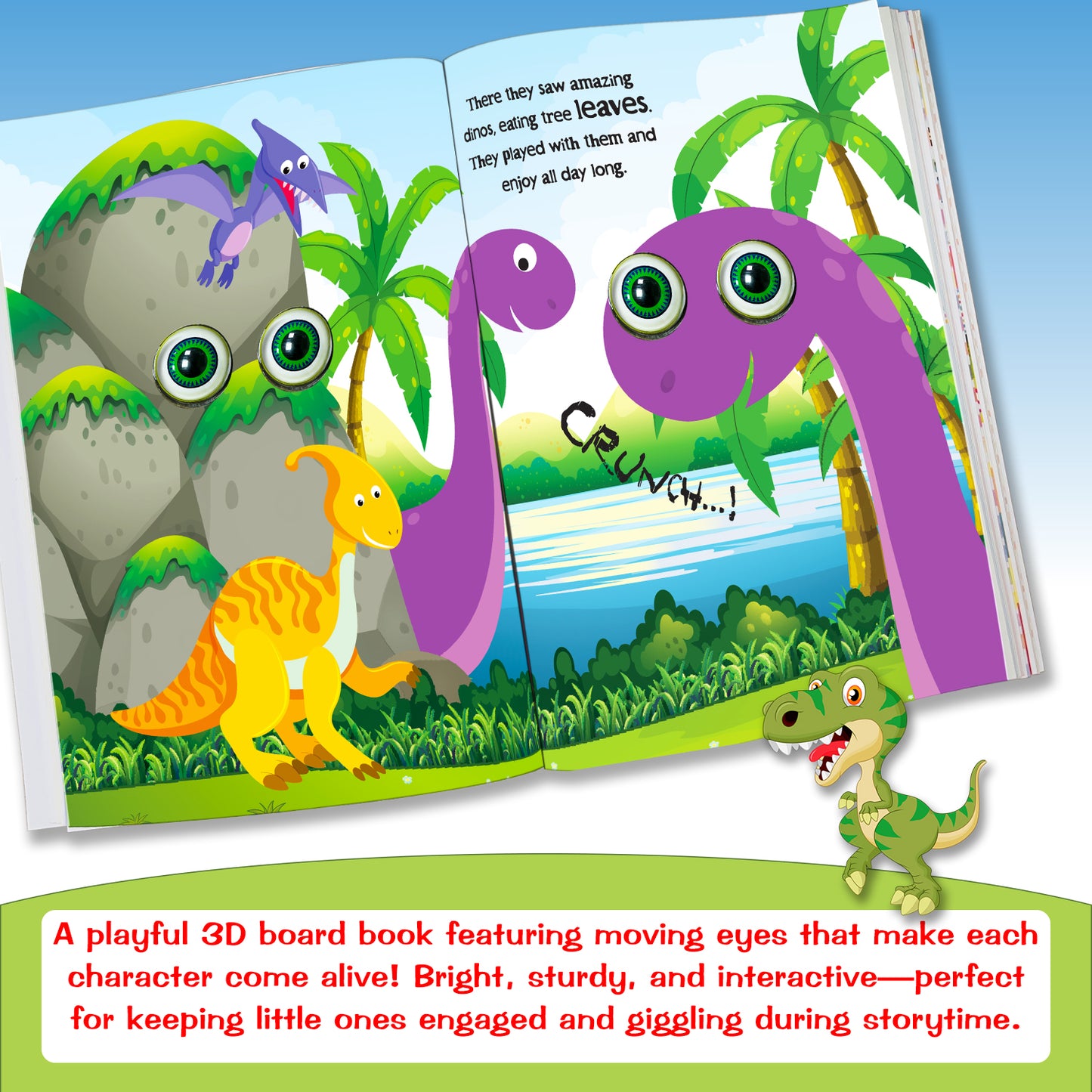 Let's Explore Dinos Land! | 3D Moving Eyes Board Book for Kids | Interactive Dinosaur Story Book with Moving Eyeballs