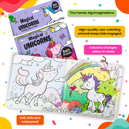 Magical Unicorns Bath Book | Waterproof Soft Bath Book for Babies & Toddlers | Interactive Bath Time Book