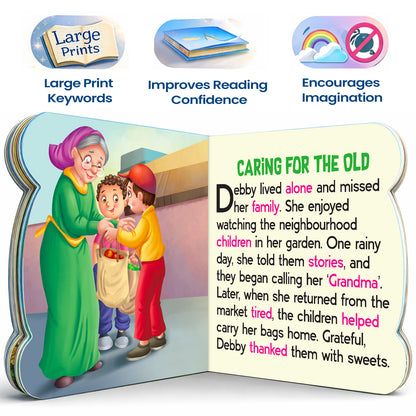 5-in-1 Moral Value Stories - Interior spread Caring for the Old story with features