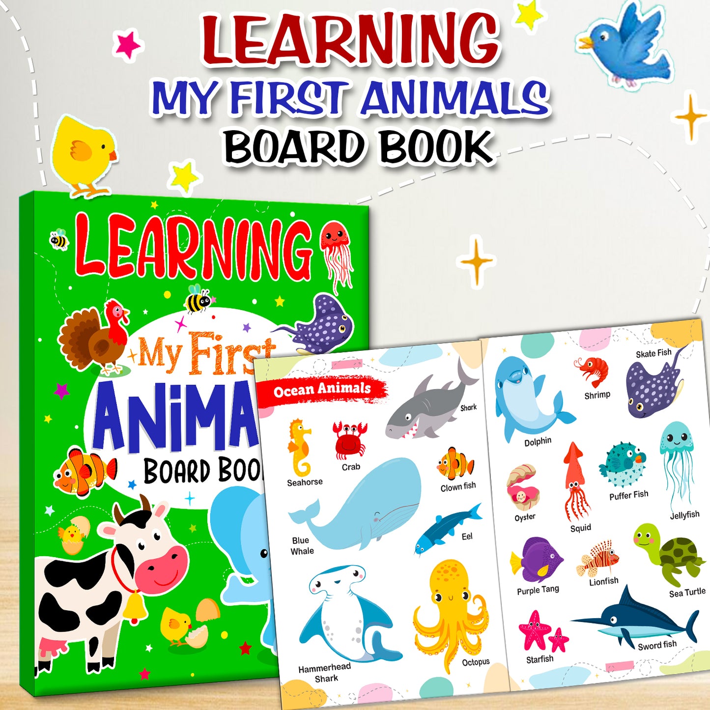 Learning My First Animals | Illustrated Board Book for Kids
