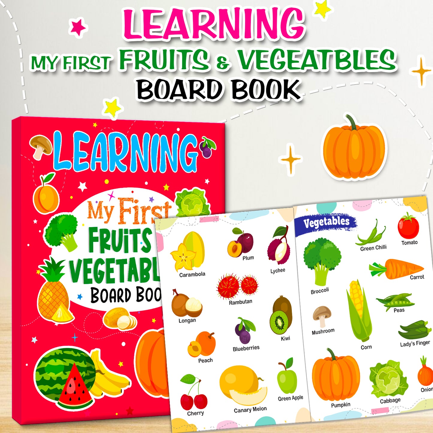 My First Fruits & Vegetables Board Book | Basic Learning Book for Toddlers | Early Learning Picture Book