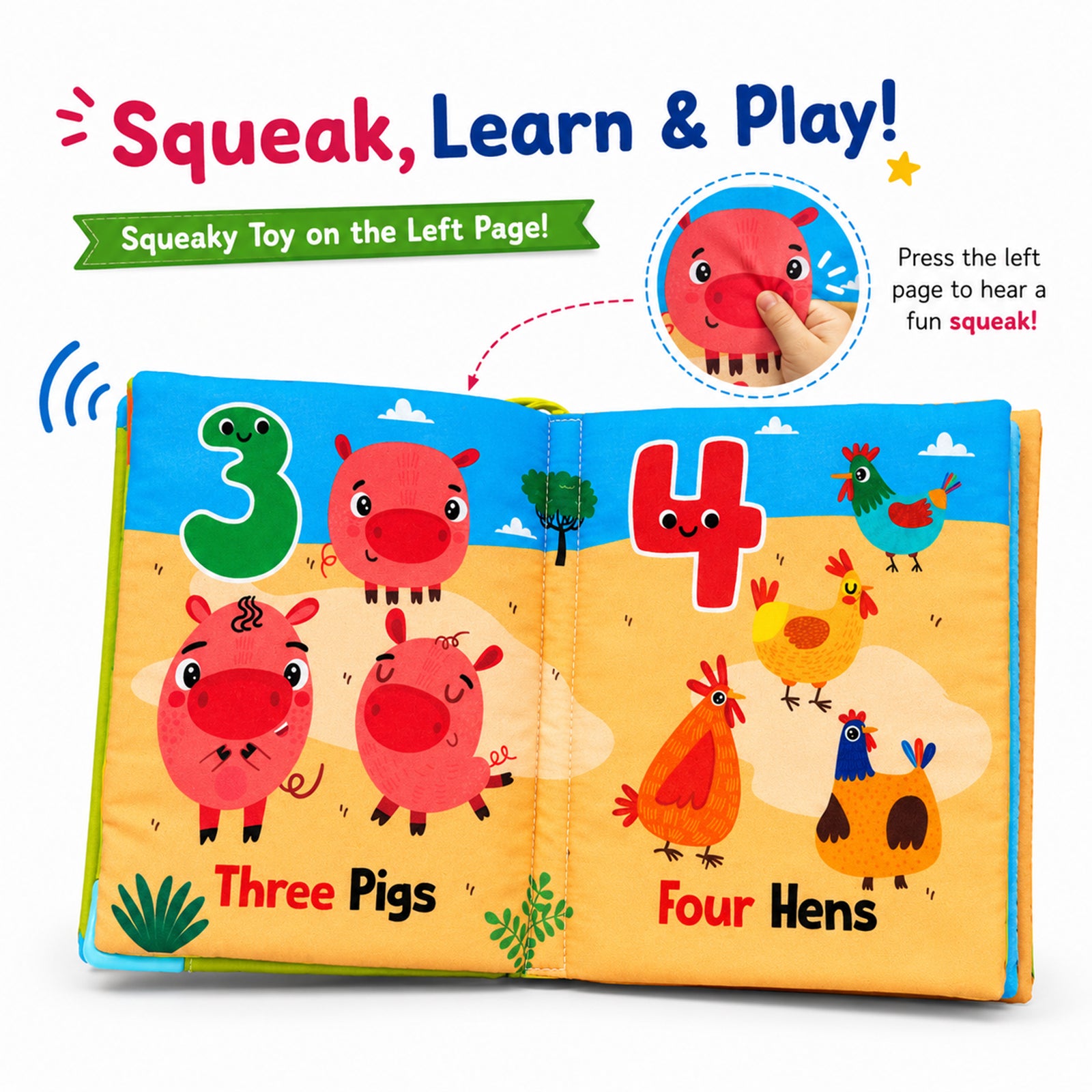 Fun With Numbers Cloth Book - Squeaky toy feature