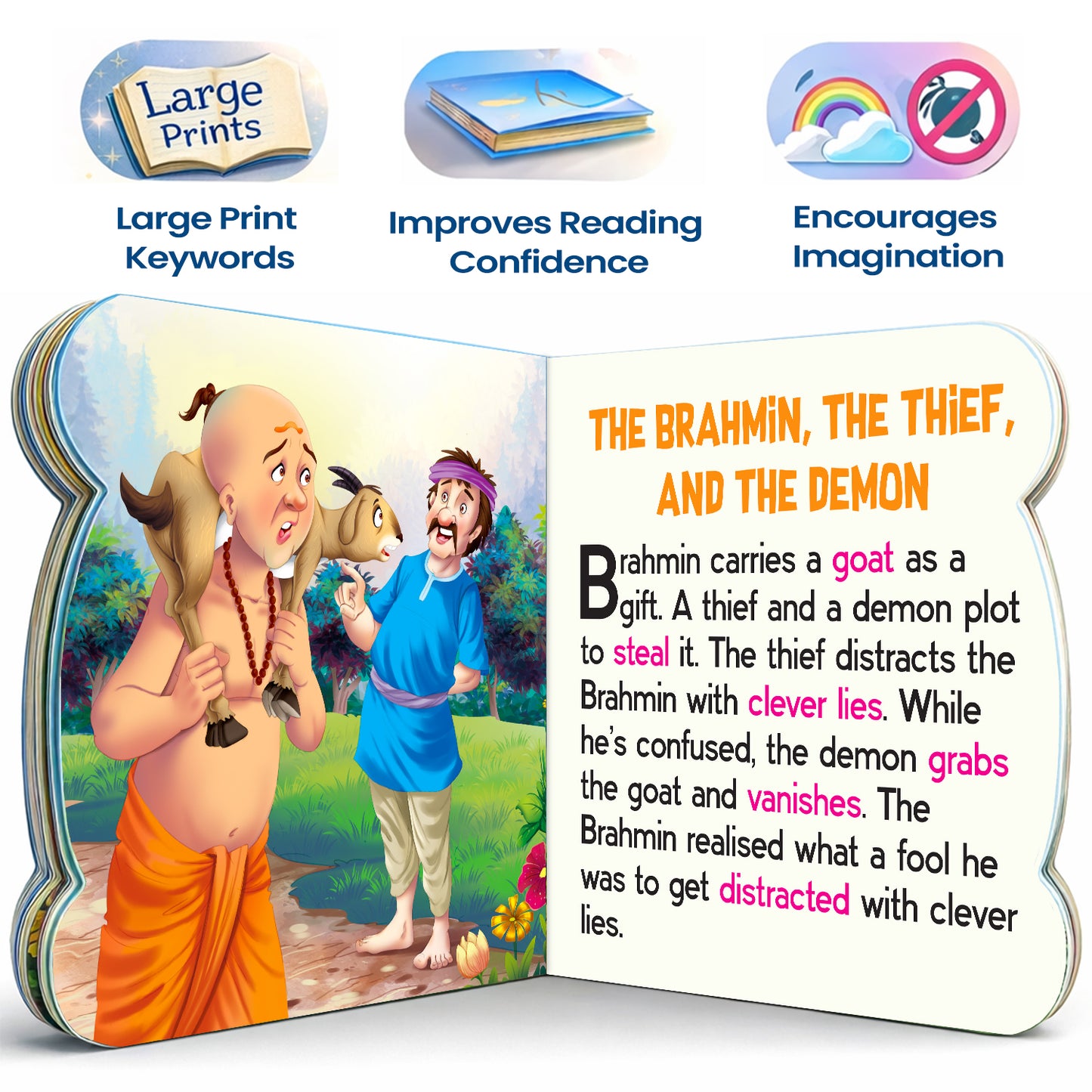 5-in-1 Panchatantra Tales - Interior spread The Brahmin, The Thief and The Demon story with features