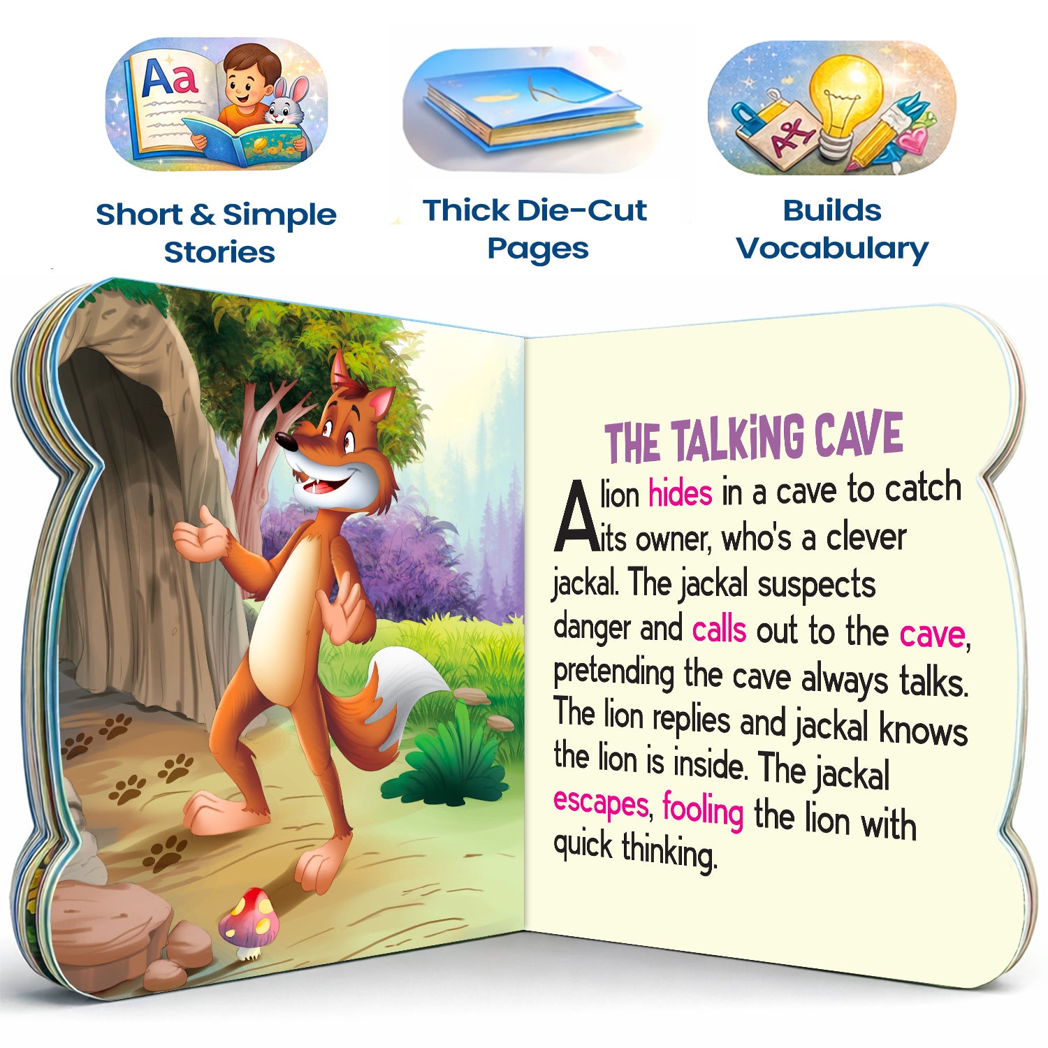 5-in-1 Panchatantra Tales - Interior spread The Talking Cave story with features