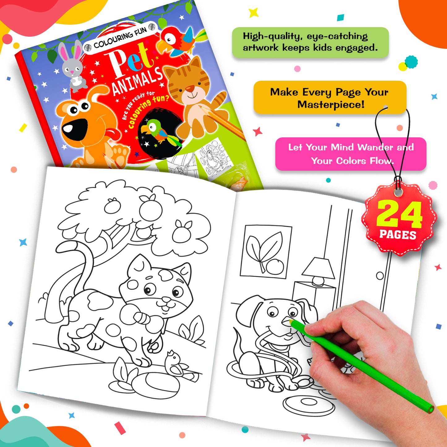 Fun Pet Animals Colouring Book | Coloring Activity Book for Kids Aged 6 to 8 Years