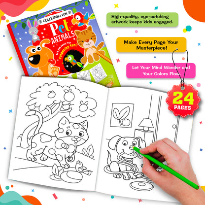 Fun Pet Animals Colouring Book | Coloring Activity Book for Kids Aged 6 to 8 Years