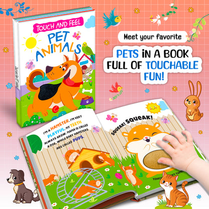 Touch and Feel Pet Animals Board Book 3D cover view - Dog with tactile fur texture on white background