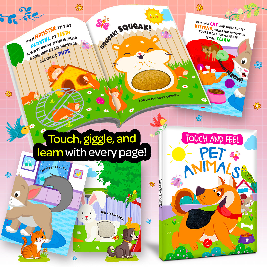 Touch and Feel Pet Animals Board Book - Meet your favorite Pets in a Book Full of Touchable Fun - child touching Hamster spread