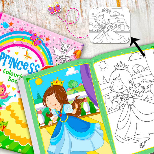 Princess Colouring Book Pink - Interior spread: Magical Creatures To Color and Explore — 64 pages, child colouring