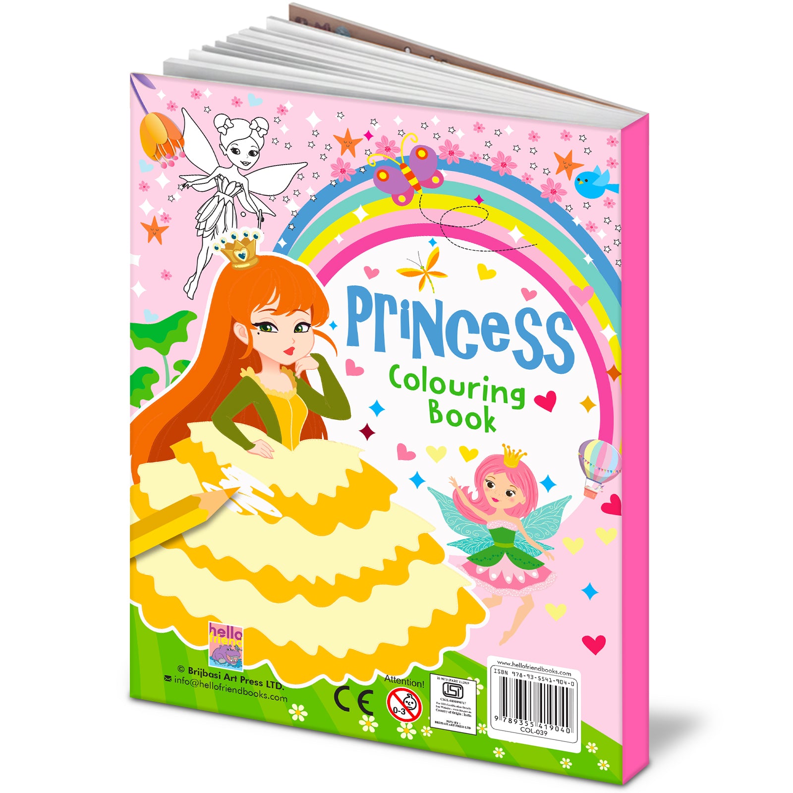Princess Colouring Book Pink - Back cover 3D view with barcode and ISBN COL-039