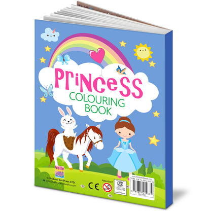 Princess Colouring Book Blue - Back cover 3D view with barcode and ISBN COL-038