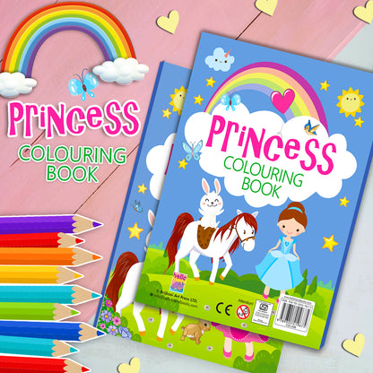 Princess Colouring Book Blue - Two books lifestyle display with coloured pencils