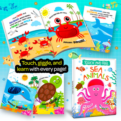 Touch and Feel Sea Animals Board Book 3D cover view - Octopus with series titles Farm Animals, Pet Animals, Sea Animals, Wild Animals - ISBN 9789355418012