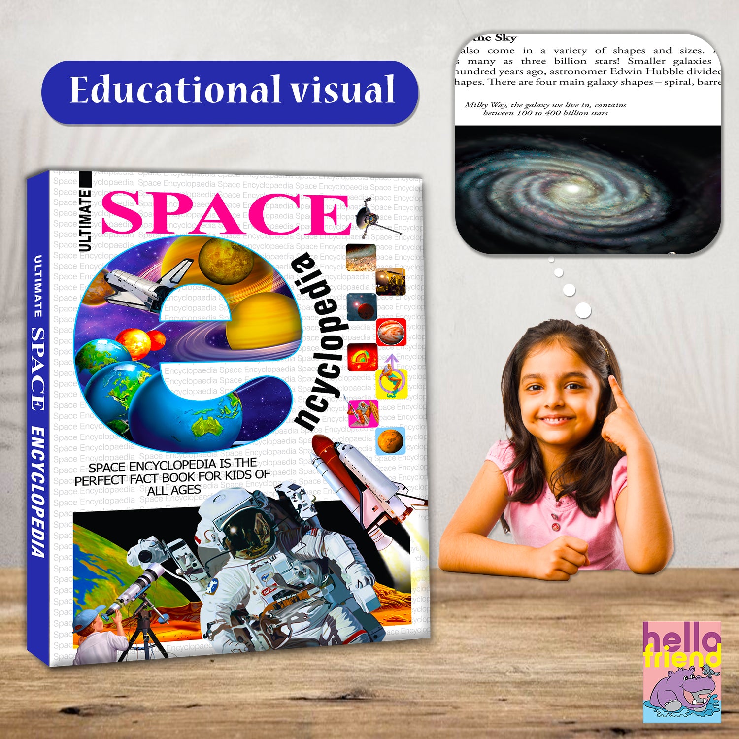Ultimate Space Encyclopedia - Educational visual front cover with child