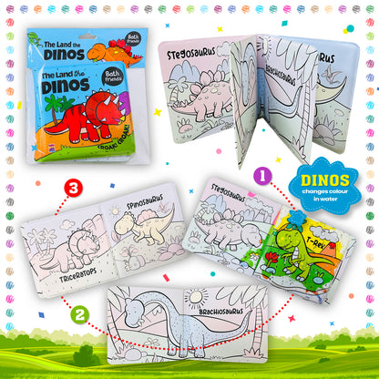 The Land of Dinos Bath Book | Waterproof Soft Bath Book for Babies & Toddlers | Interactive Bath Time Book