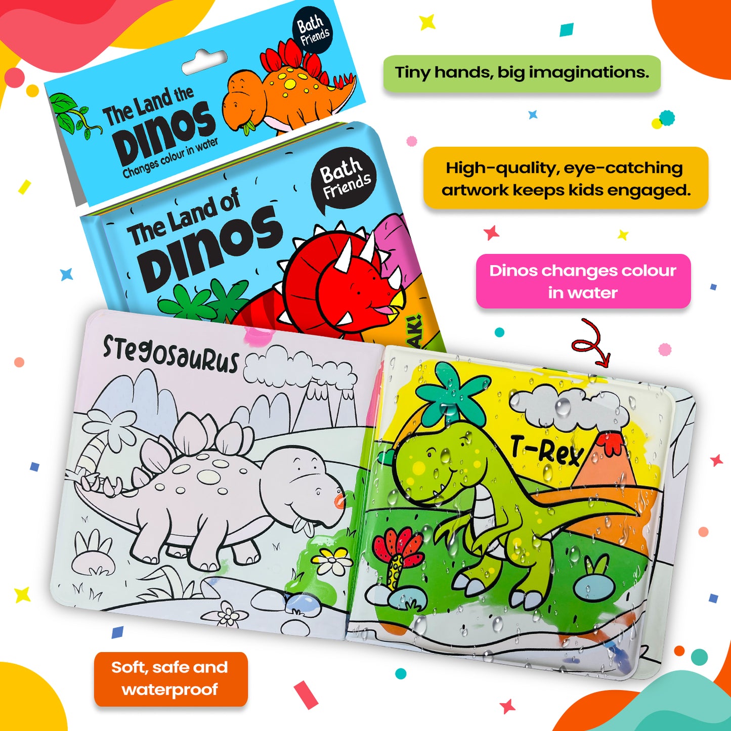 The Land of Dinos Bath Book | Waterproof Soft Bath Book for Babies & Toddlers | Interactive Bath Time Book