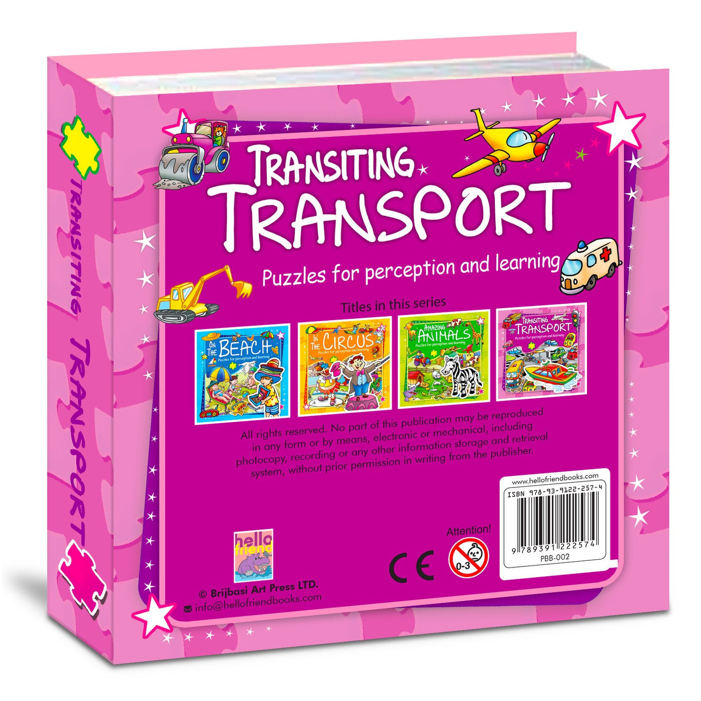 Transiting Transport Puzzle Board Book back cover showing ISBN 9789391222574 - PBB-002 with series titles