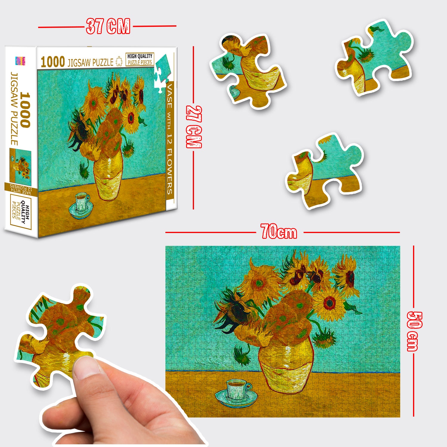 Vase with 12 Flowers Jigsaw Puzzle - Box dimensions