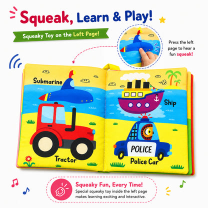 Vehicles Cloth Book - Squeaky toy feature