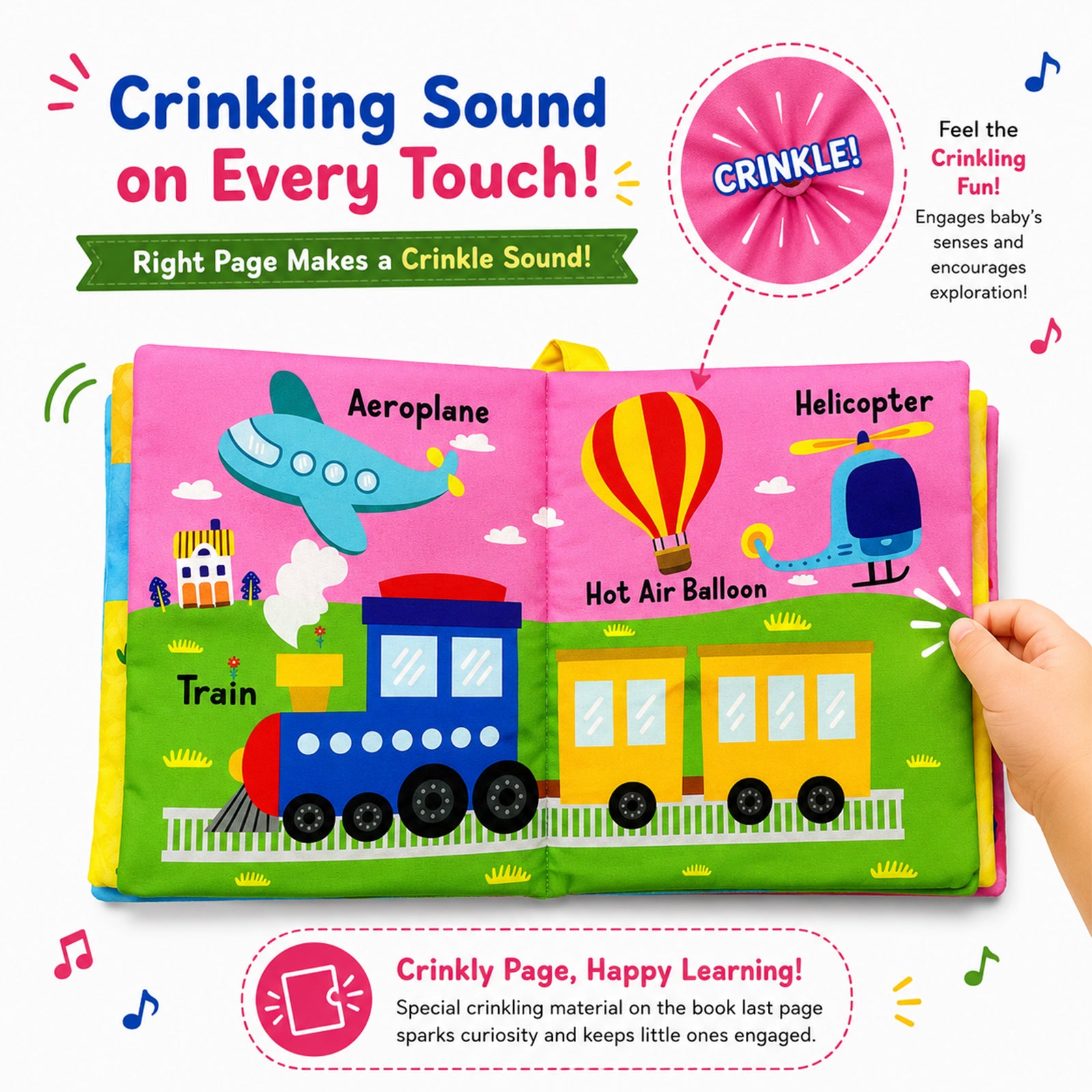 Vehicles Cloth Book - Crinkling sound feature