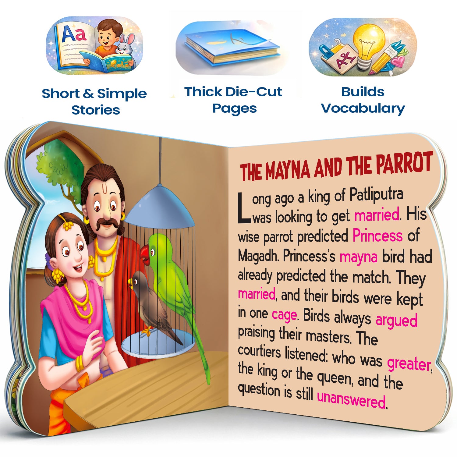 5-in-1 Vikram and Betal Stories - Interior spread features callouts short simple stories thick die-cut pages builds vocabulary