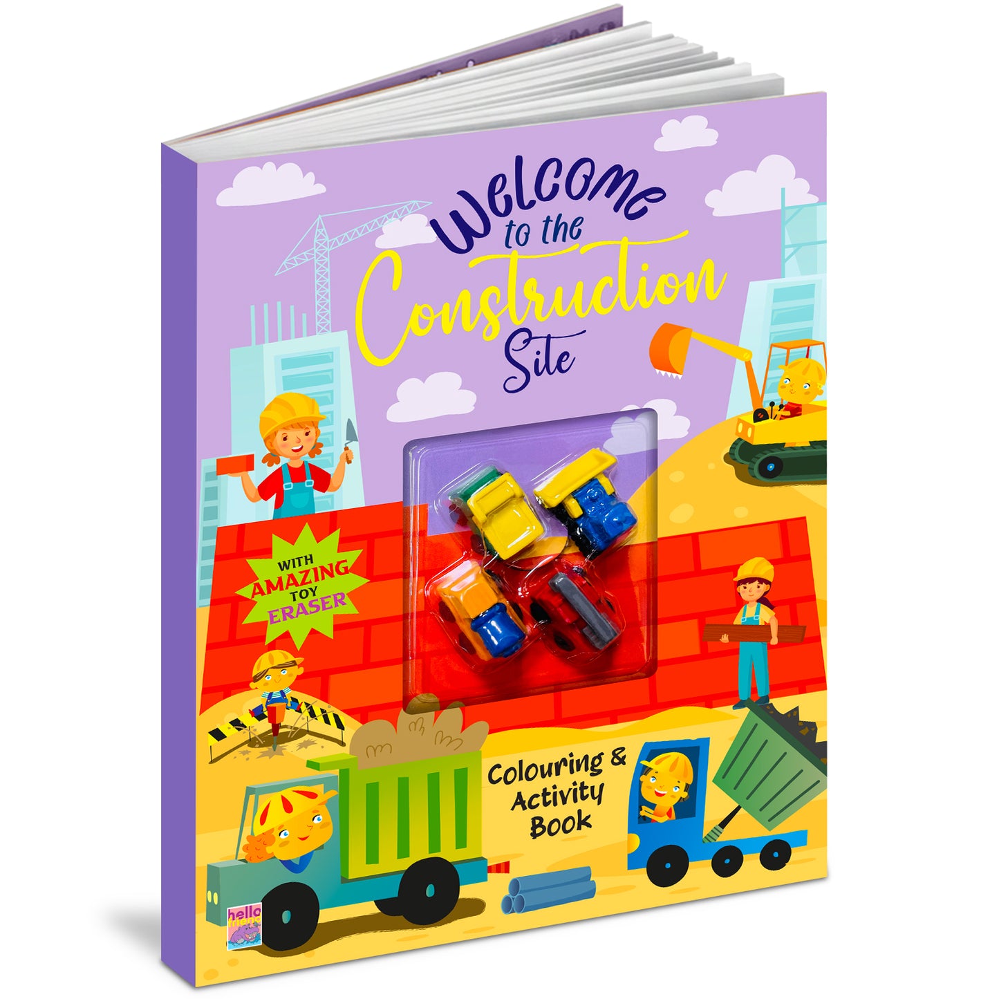 Welcome to the Construction Site - Front Cover with toy vehicle erasers