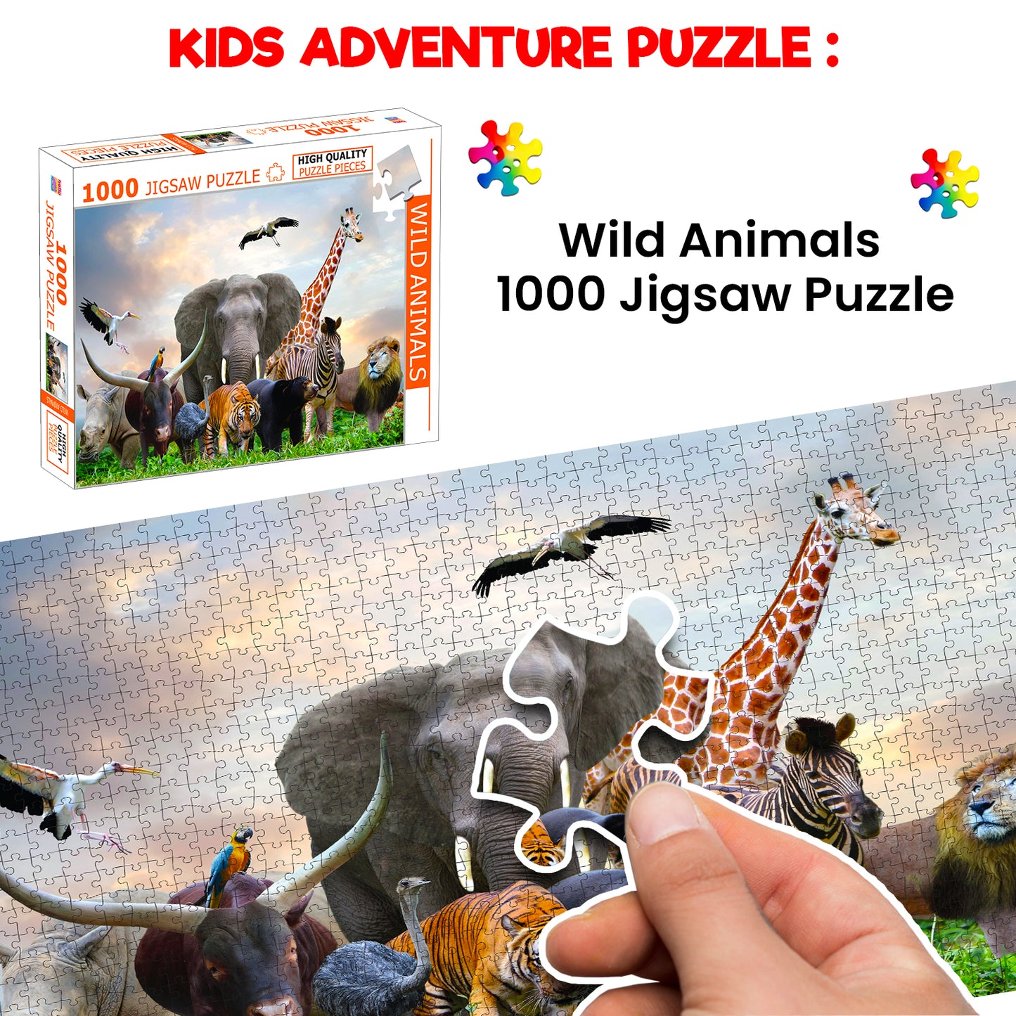 Wild Animals Jigsaw Puzzle | 1000 Piece Educational Puzzle for Kids & Adults | Brain Boosting Puzzle Game