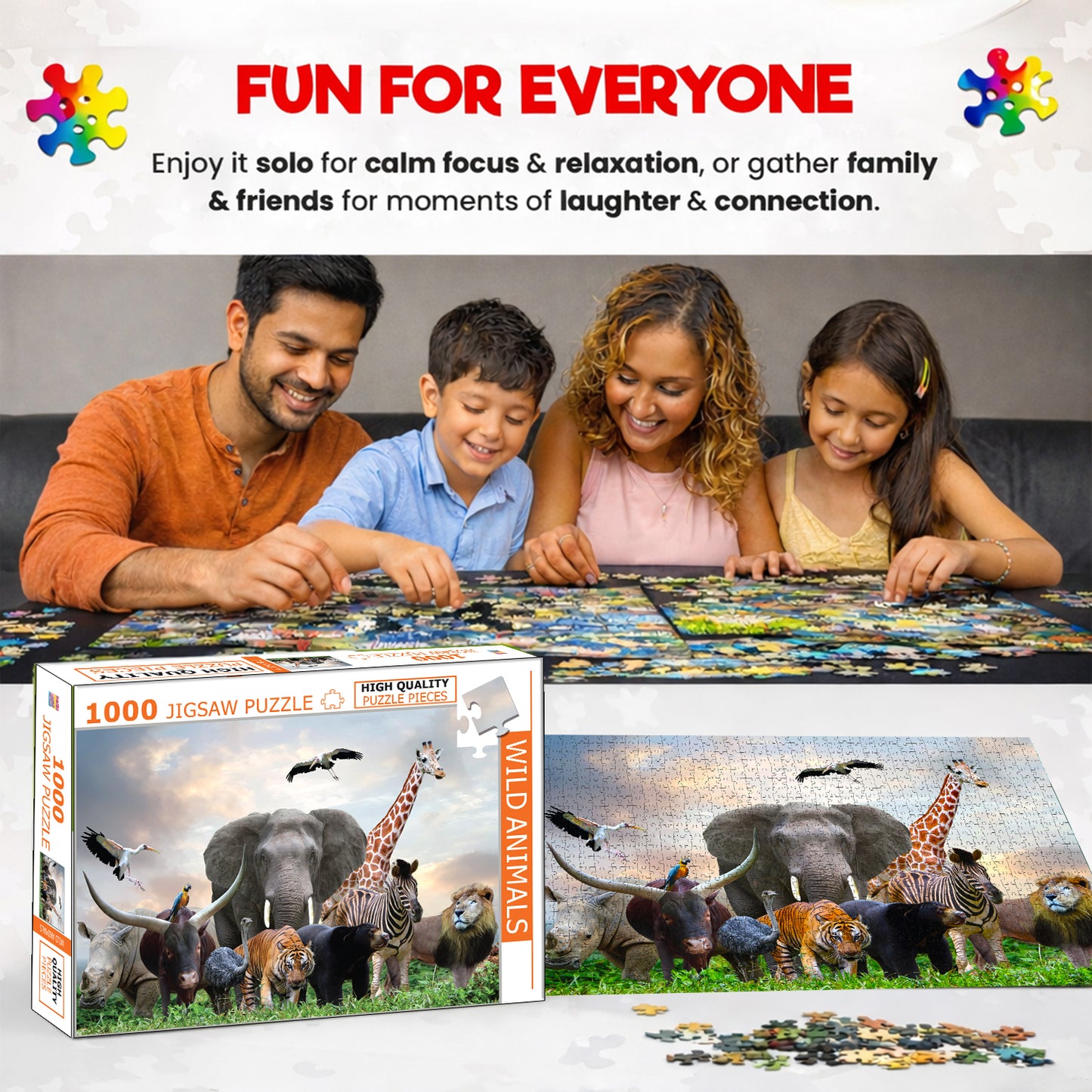 Wild Animals Jigsaw Puzzle | 1000 Piece Educational Puzzle for Kids & Adults | Brain Boosting Puzzle Game