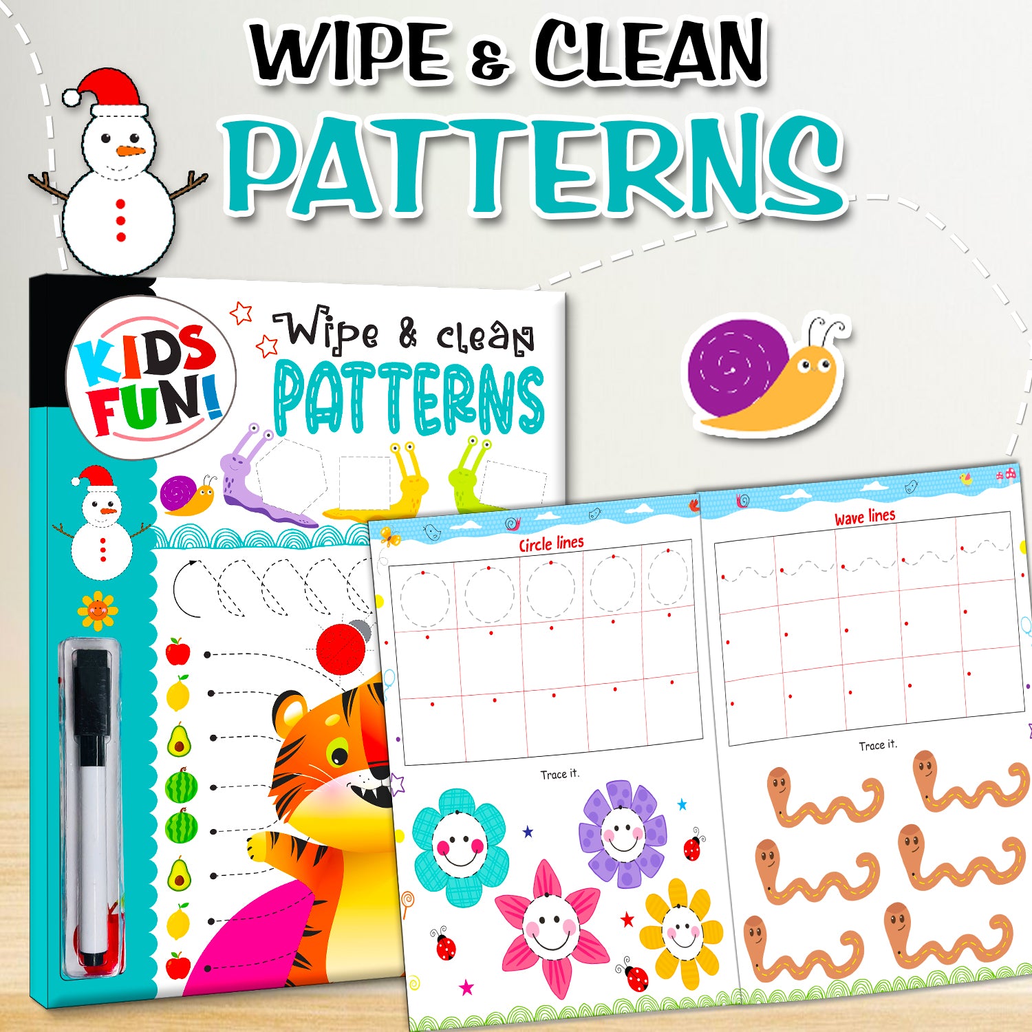 Wipe & Clean Patterns - Interior pages spread circle and wave lines