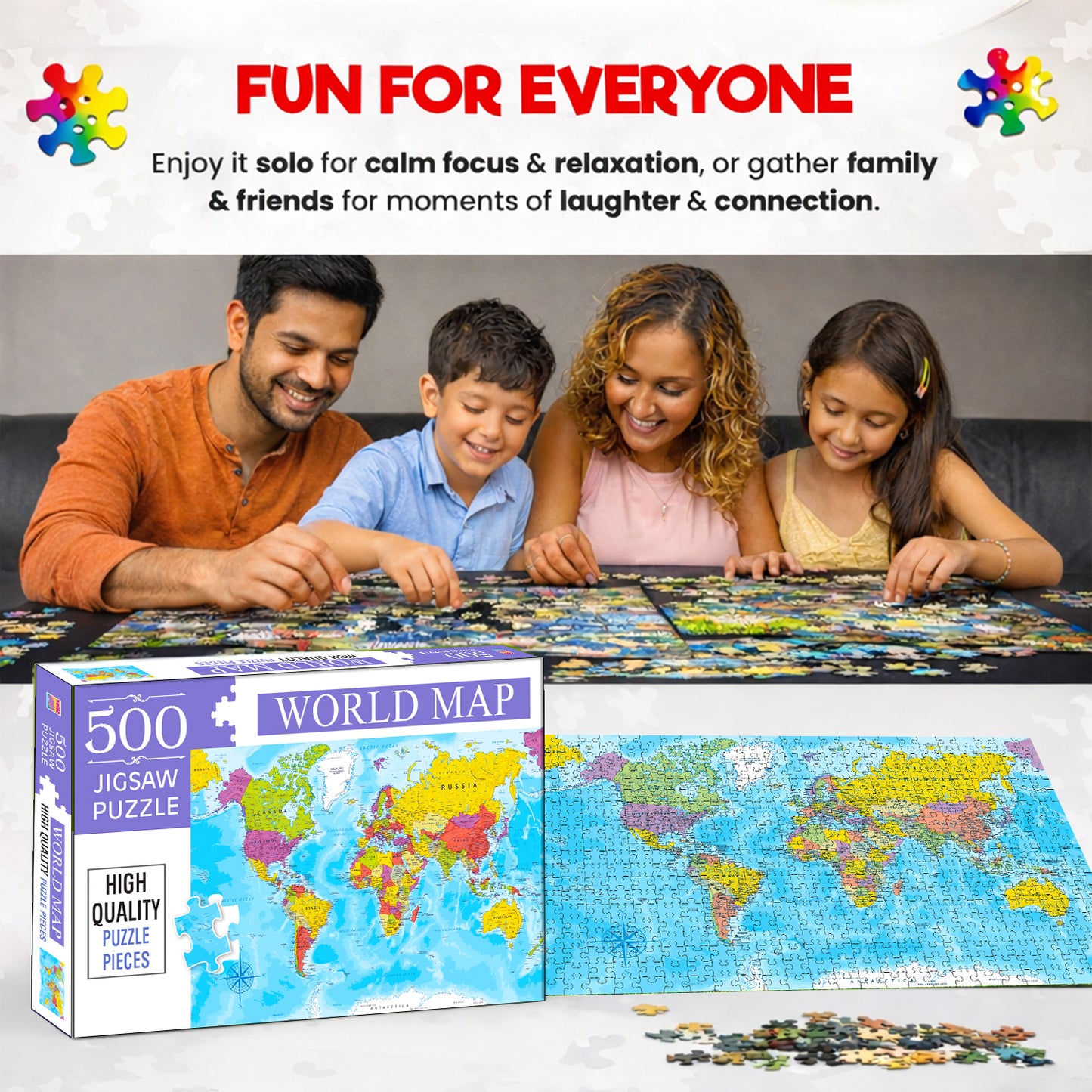 World Map Jigsaw Puzzle - Box & Puzzle Dimensions