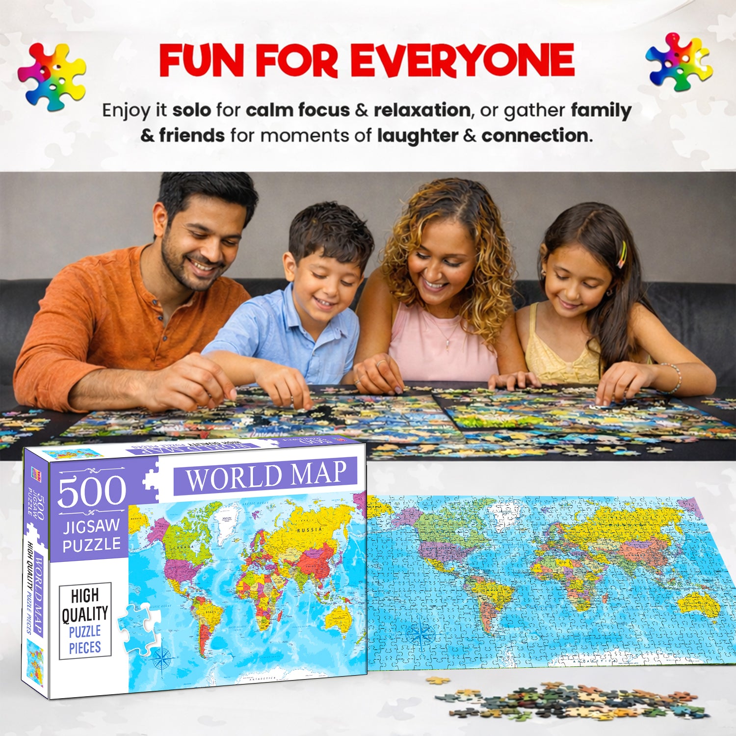 World Map Jigsaw Puzzle - Box & Puzzle Dimensions