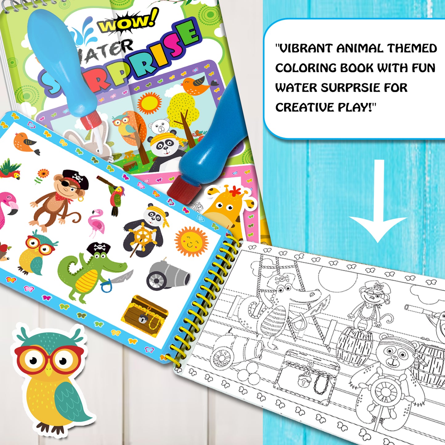 Wow Water Surprise – Animals | Reusable Water Magic Coloring Book for Kids | Mess-Free Animal Activity Book