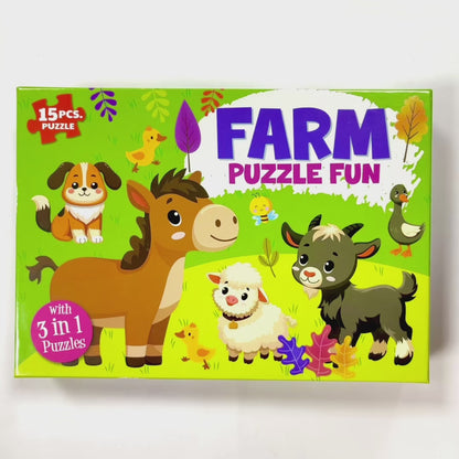 Farm Puzzle Fun Box | 3 in 1 Puzzle Set for Kids